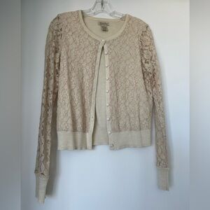 Lucky Brand cream cardigan with lace
